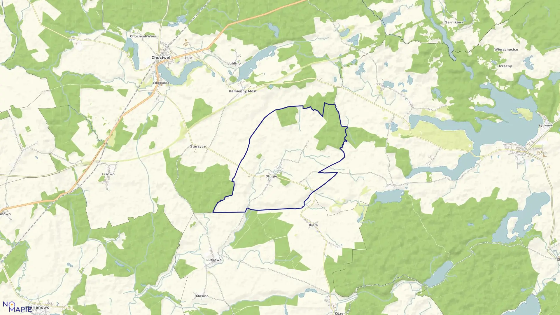 Mapa obrębu Długie w gminie Chociwel