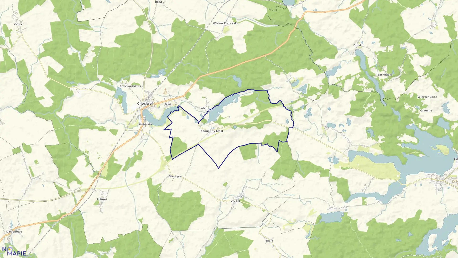 Mapa obrębu Kamienny Most w gminie Chociwel