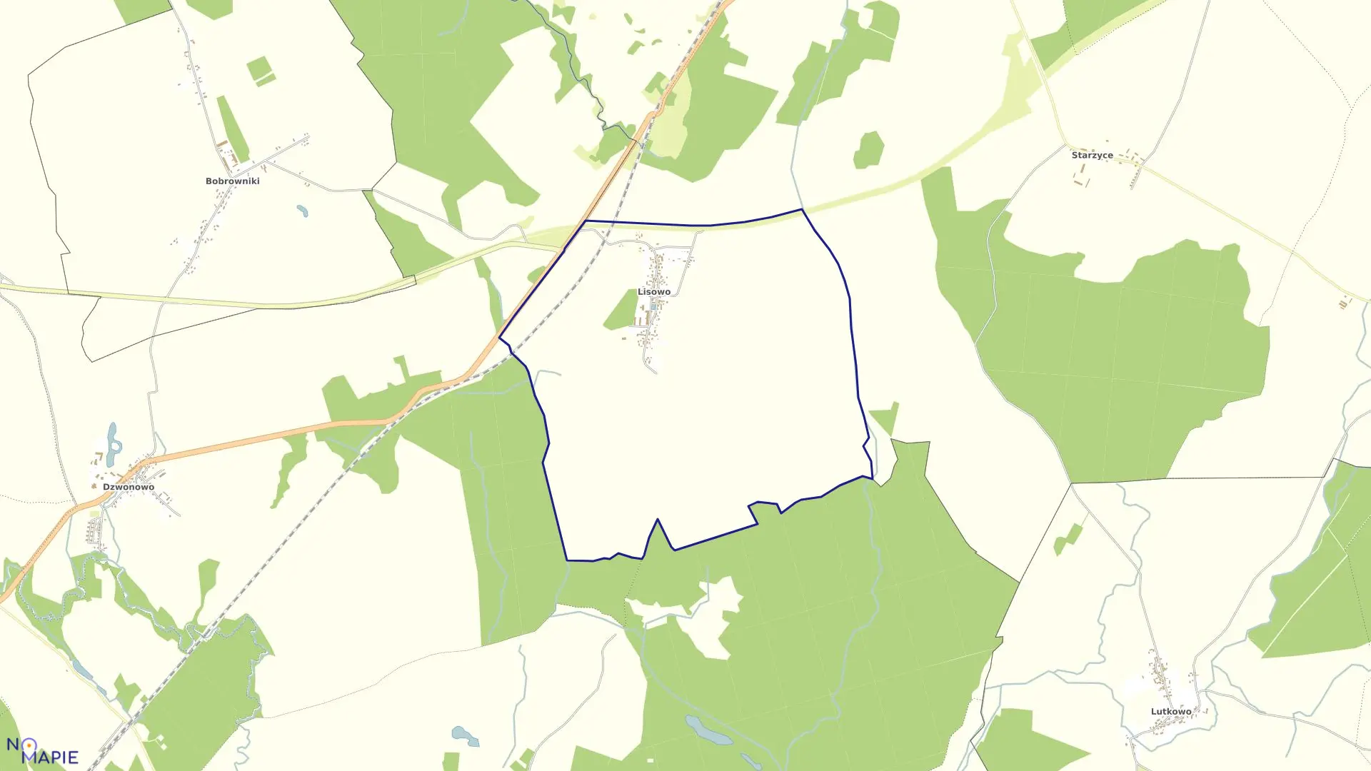 Mapa obrębu Lisowo w gminie Chociwel