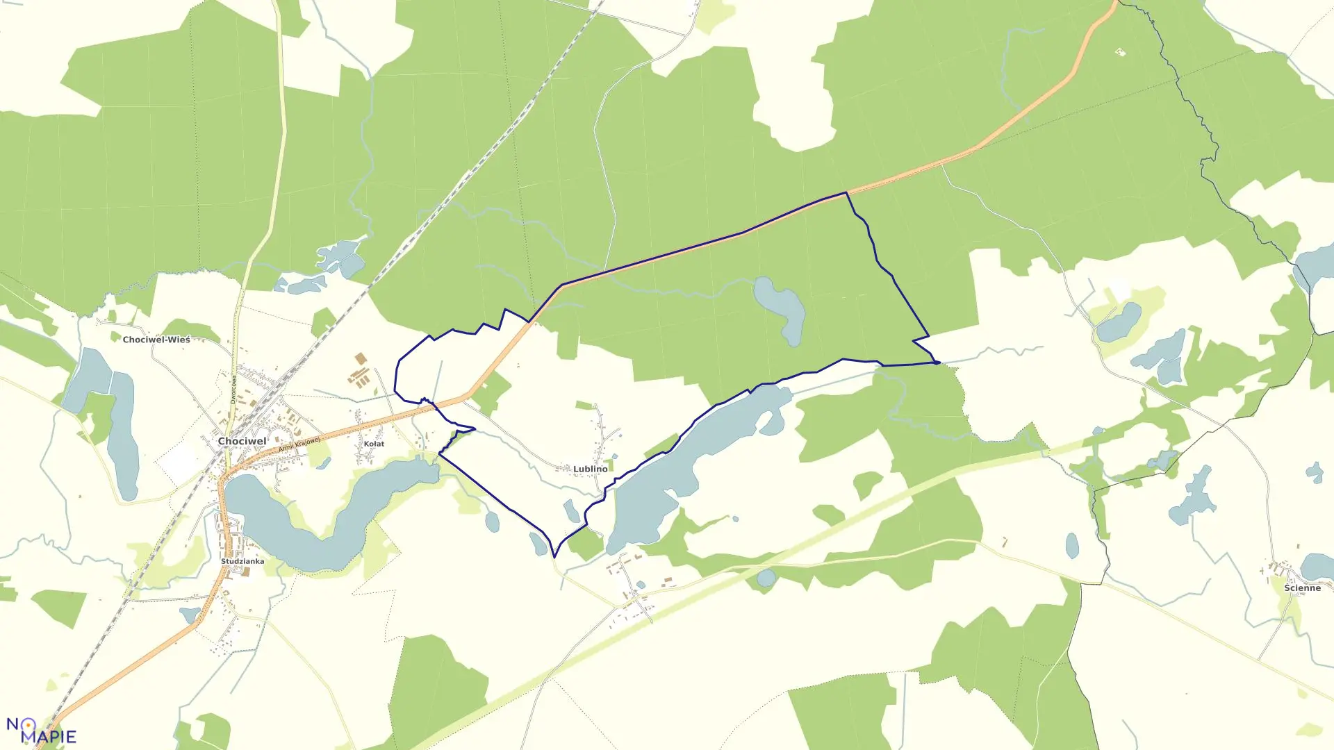 Mapa obrębu Lublino w gminie Chociwel