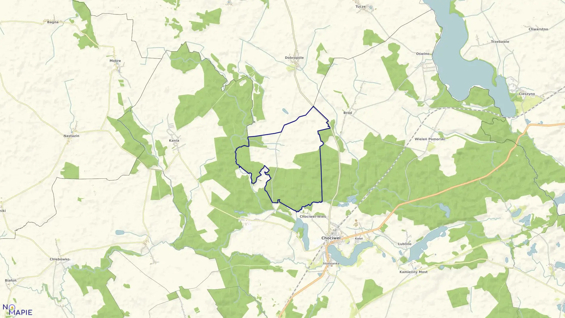 Mapa obrębu Mokrzyca w gminie Chociwel